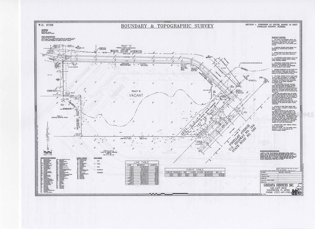 This image is a boundary and topographic survey map of a vacant land parcel — 0 WOOD DOVE, LOTS 1.2.3.&4 AVENUE, TARPON SPRINGS, FL