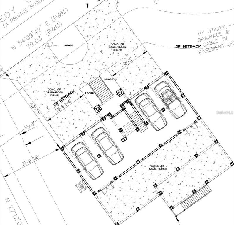 This is a site plan showing a house footprint, driveway, and property setbacks — 1909 KENNEDY COURT, TERRA CEIA, FL