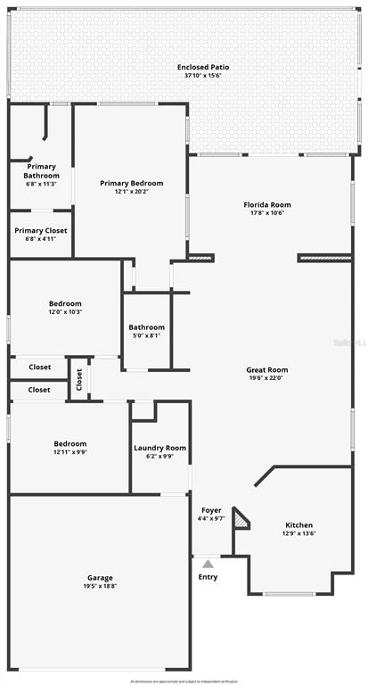 This floor plan shows a single-story home layout with three bedrooms, two bathrooms, and a garage — 554 WHITTINGHAM PLACE, LAKE MARY, FL