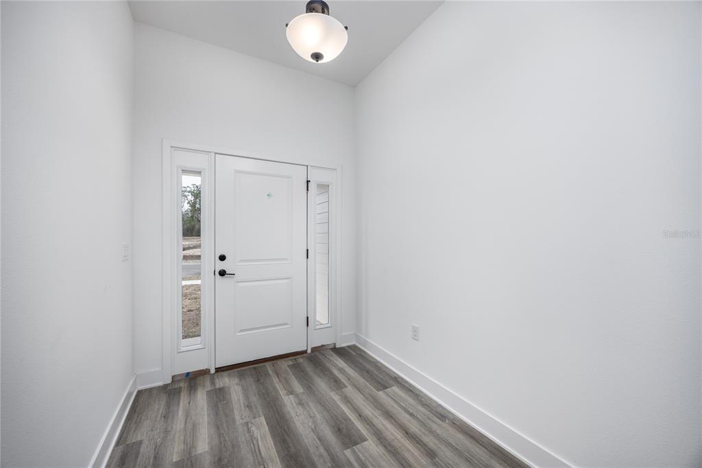 An entryway features a white front door with sidelights, a ceiling light, and wood-look flooring — 13646 NW 150TH CIRCLE, ALACHUA, FL
