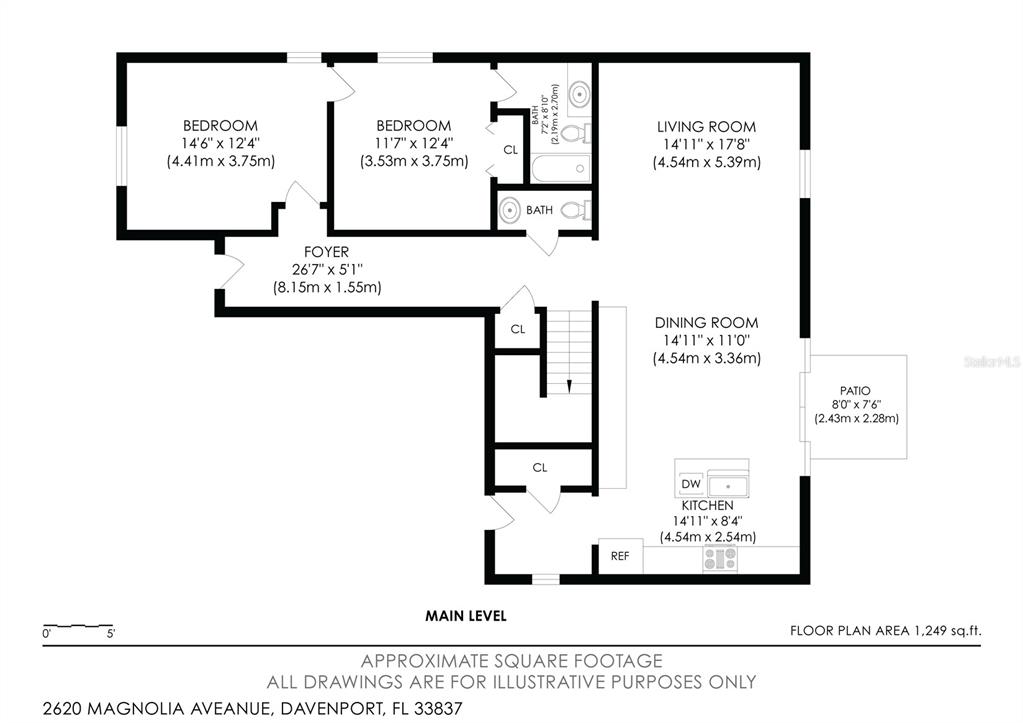 This is a floor plan for a residential unit with two bedrooms, two bathrooms, and a patio — 2620 MAGNOLIA AVENUE, DAVENPORT, FL