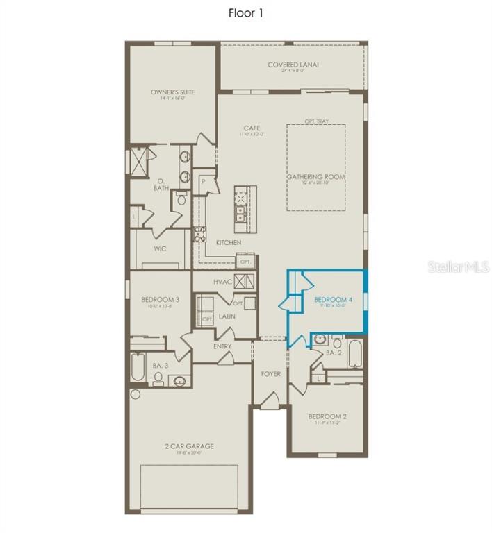This is a floor plan for a single-story house with four bedrooms and a garage — 4747 HARRINGTON FIELDS DRIVE, DAVENPORT, FL