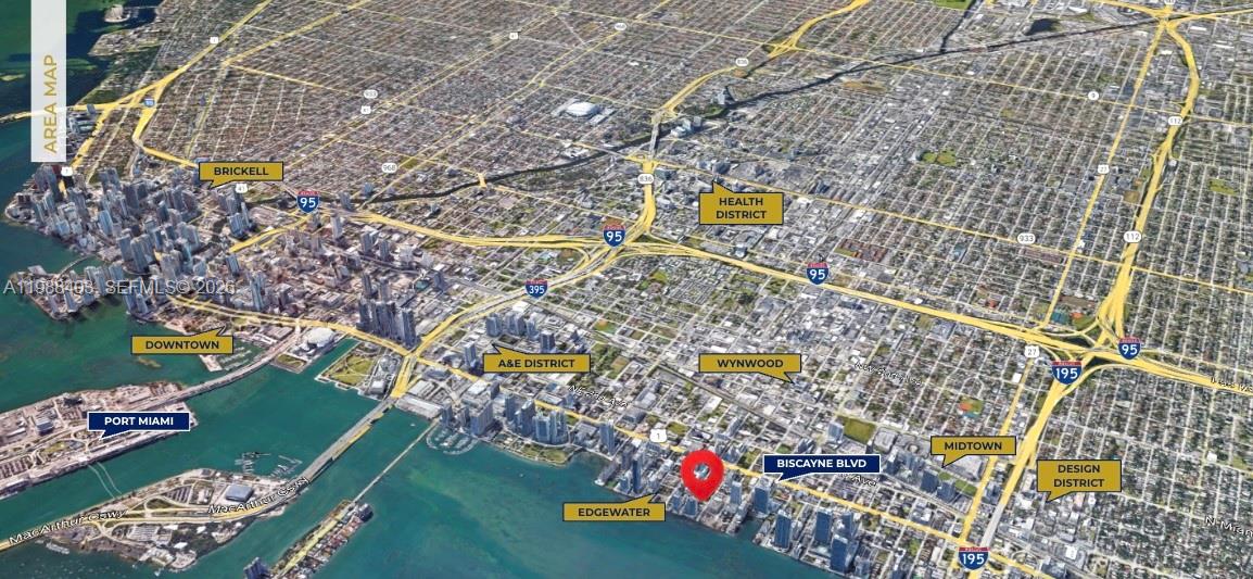 An aerial map shows the Edgewater neighborhood and surrounding districts in Miami, Florida — 702-708 NE 26th St, Miami FL 33137, MIAMI, FL