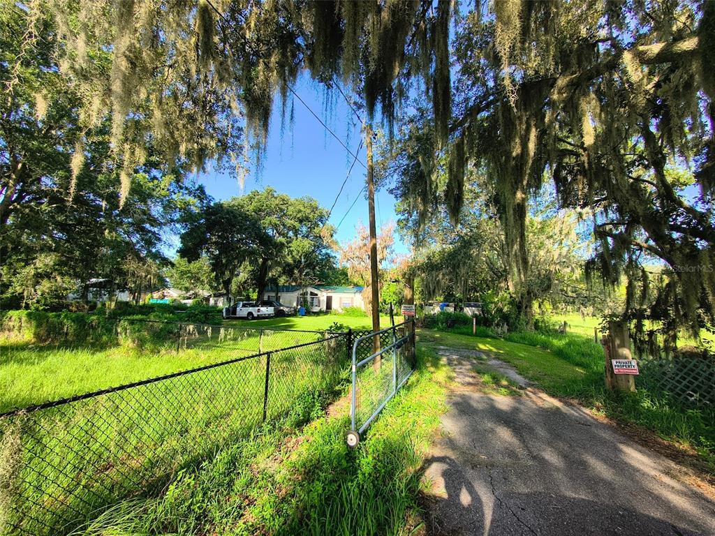 A gated driveway leads toward a house surrounded by trees with hanging Spanish moss — 3609 MAXWELL ROAD, PLANT CITY, FL