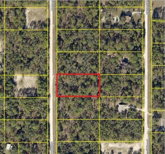 An aerial map view shows a rectangular plot of land outlined in red — 16026 MAGPIE ROAD, WEEKI WACHEE, FL