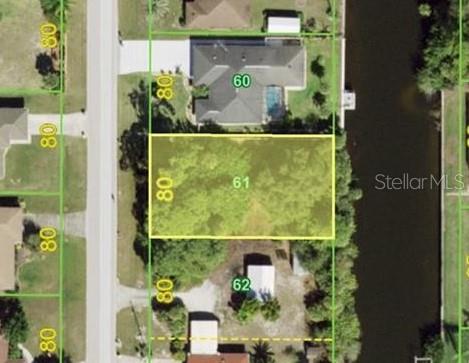 This is an aerial map view of a vacant residential lot numbered 61 — 2386 COMO STREET, PORT CHARLOTTE, FL