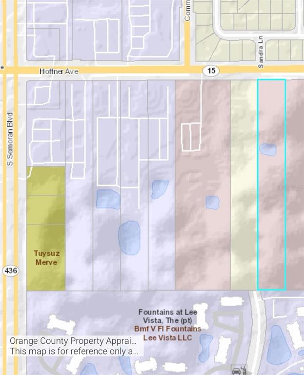This is a property tax map showing land parcels along Hoffner Avenue and Semoran Boulevard — 5912 HOFFNER AVENUE, ORLANDO, FL