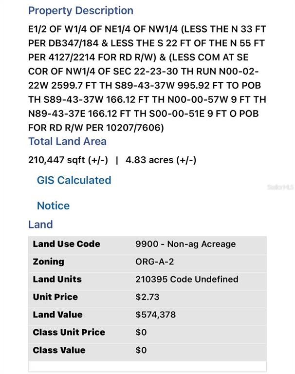 This image displays a property description and land data table for a real estate listing — 5912 HOFFNER AVENUE, ORLANDO, FL