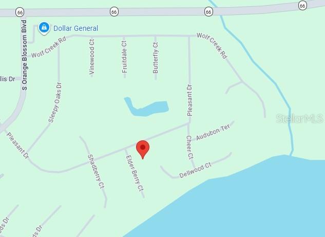This is a map showing the location of a property near a lake and roads — 9408 ELDER BERRY COURT, SEBRING, FL