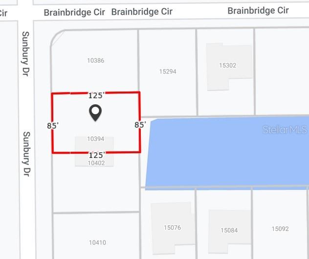 This map shows the property boundaries and dimensions of a rectangular residential lot — 10394 SUNBURY DRIVE, PORT CHARLOTTE, FL