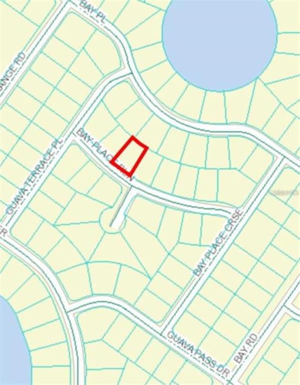 This is a map showing a highlighted parcel of land located along a residential street — 00 BAY PLACE WAY, OCKLAWAHA, FL