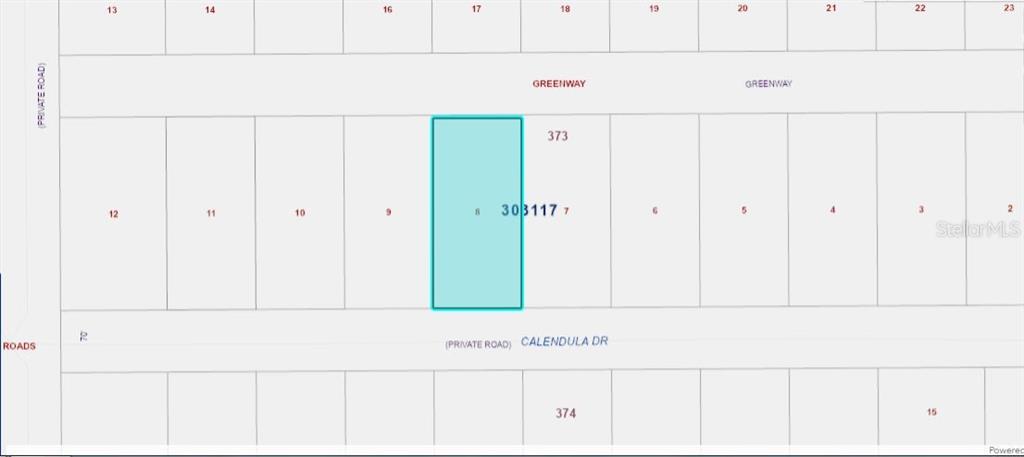 This is a plat map showing a highlighted rectangular lot labeled number 8 on Calendula Drive — 316 CALENDULA DRIVE, INDIAN LAKE ESTATES, FL