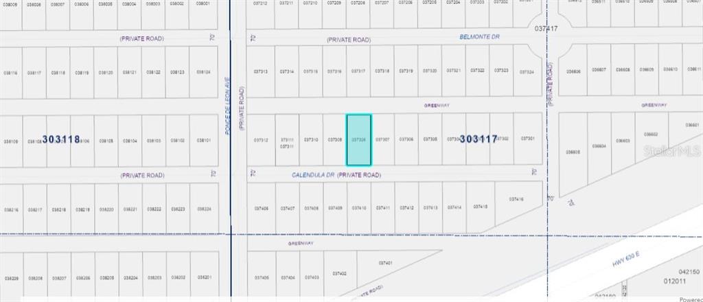 This is a plat map showing a highlighted parcel of land within a residential subdivision — 316 CALENDULA DRIVE, INDIAN LAKE ESTATES, FL