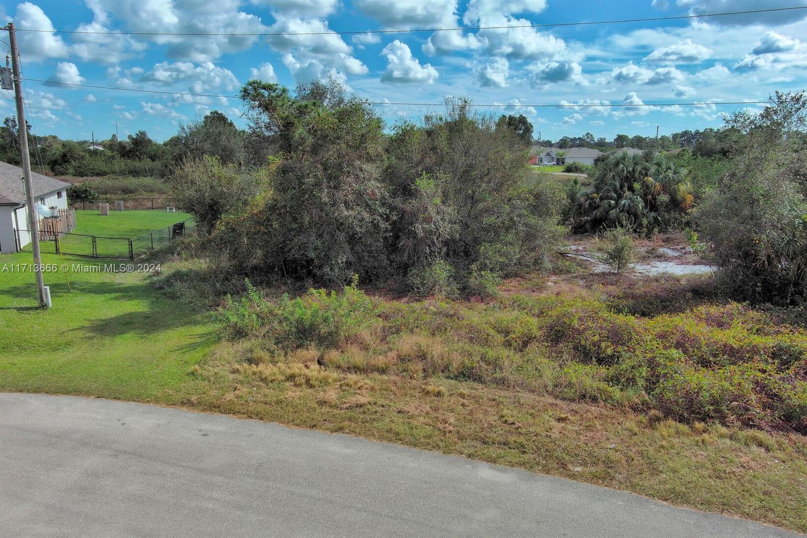 An elevated view shows a grassy, overgrown vacant lot adjacent to a residential property — 309 Raber Ave, Lehigh Acres FL 33974, LEHIGH ACRES, FL