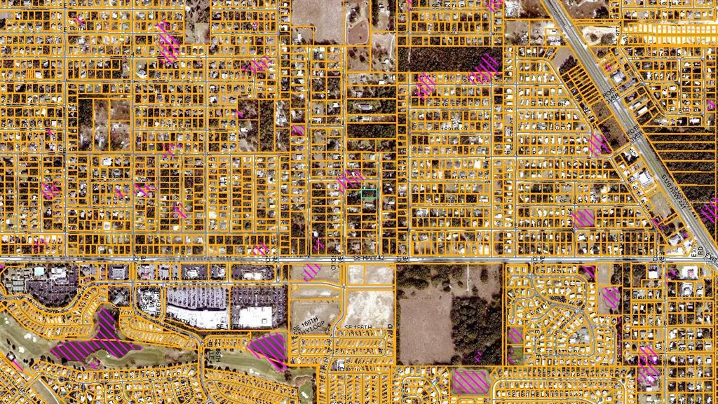 This is an aerial map showing a residential neighborhood with property lines and street layouts — SE 92ND AVENUE, SUMMERFIELD, FL