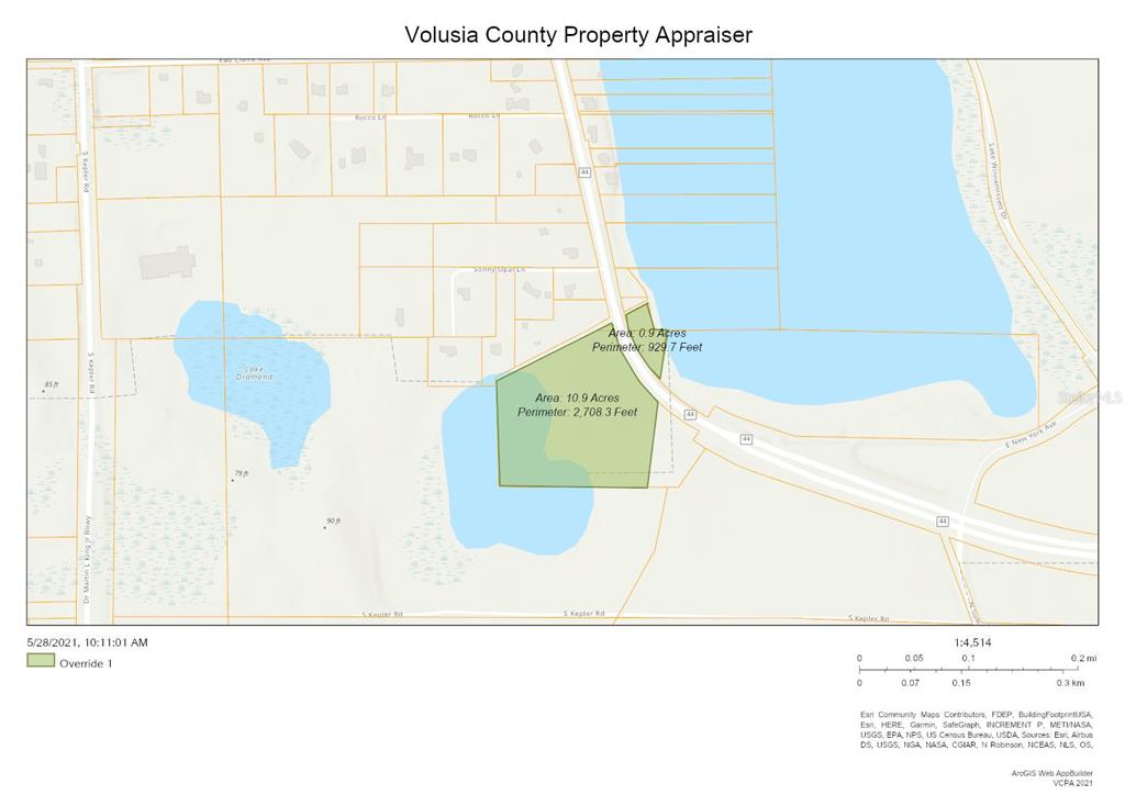 This is a map showing property boundaries and acreage in Volusia County — 2532 E NEW YORK AVENUE, DELAND, FL