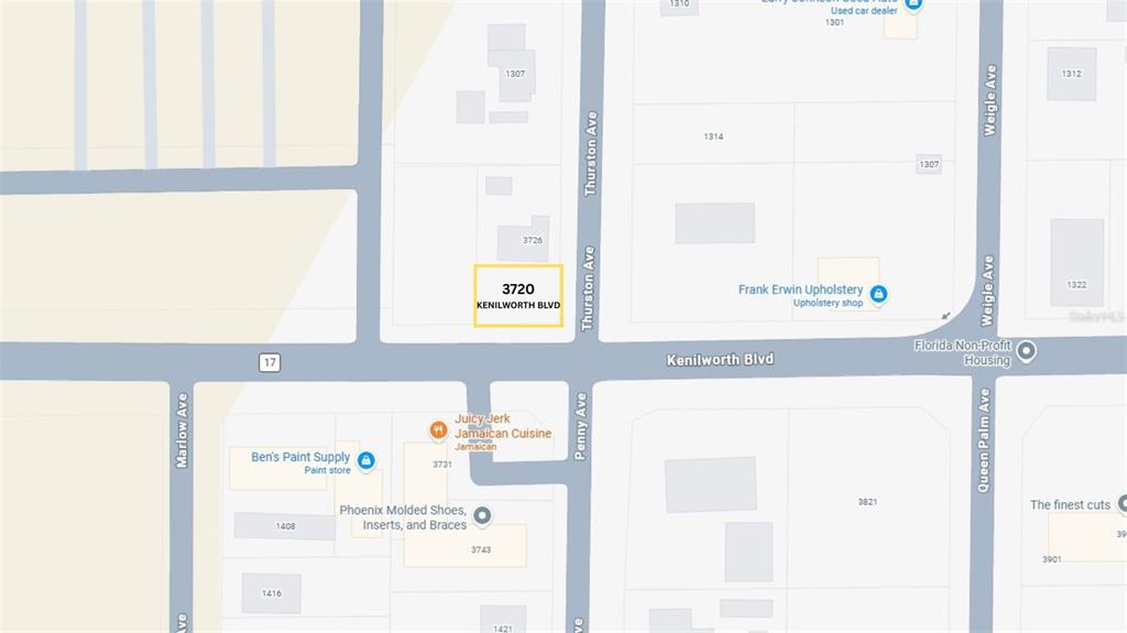 This is a map showing street layouts and business locations in a neighborhood — 3720 KENILWORTH BOULEVARD, SEBRING, FL