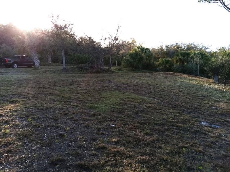 A grassy, open lot features a parked truck and scattered trees under a bright sky — 27498 NEAPTIDE DRIVE, PUNTA GORDA, FL