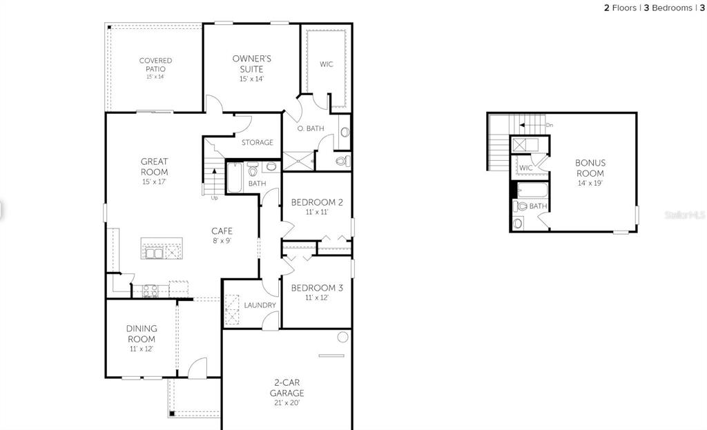 This is a floor plan for a two-story house with three bedrooms and a garage — 14373 FIREBIRD WAY, JACKSONVILLE, FL