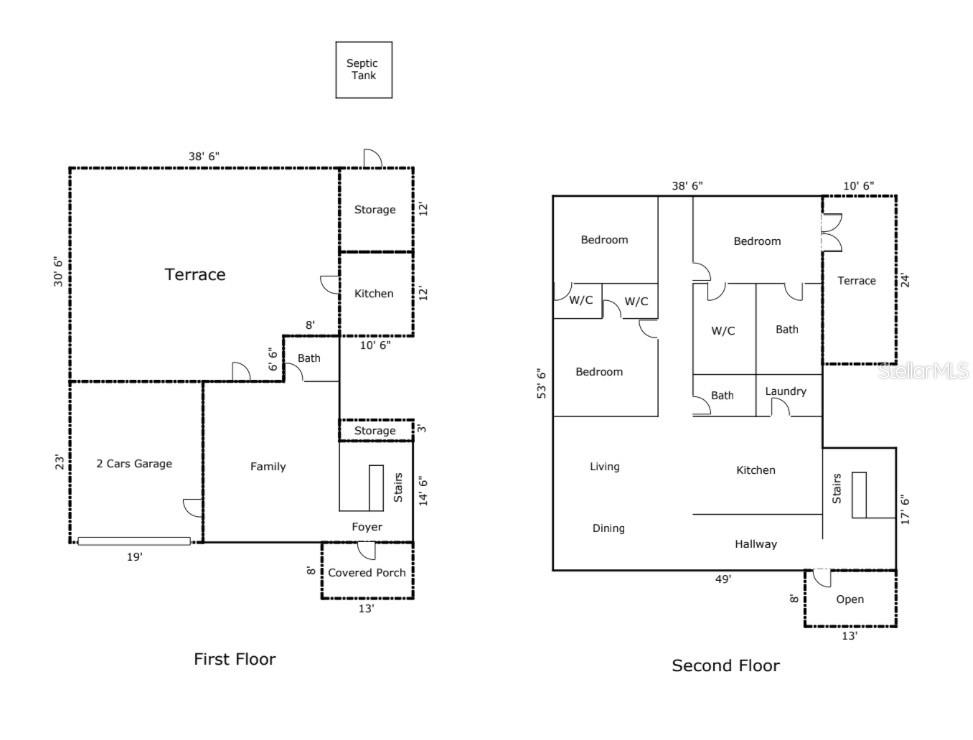 This floor plan shows the layout of a two-story house with a garage and terrace — SR 308 km 5.8 INT SOLAR MIRADERO LOT # 2, CABO ROJO, PR
