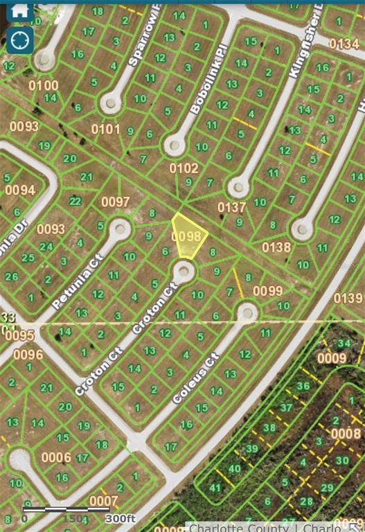 This is a satellite map showing a highlighted residential lot within a suburban street grid — 13 CROTON COURT, PLACIDA, FL