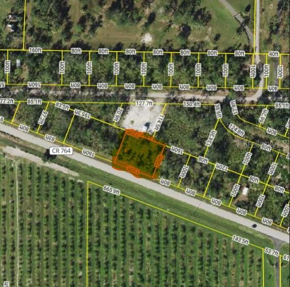 An aerial map shows a highlighted rectangular land parcel bordering a road — 33410 WASHINGTON LOOP ROAD, PUNTA GORDA, FL