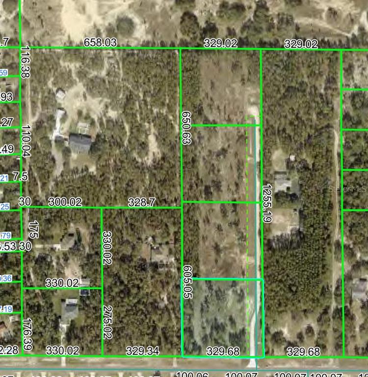 This is an aerial map showing property boundary lines and dimensions for several land parcels — 13183 HAVEN (LOT 1) TRAIL, WEEKI WACHEE, FL