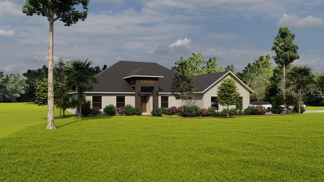This is a digital rendering of a single-story house with a dark roof and lawn — 11920 SE 8TH AVENUE, OCALA, FL