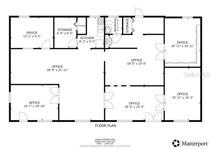This is a floor plan showing a commercial office layout with multiple rooms and storage — 1578 EL JOBEAN ROAD, PORT CHARLOTTE, FL