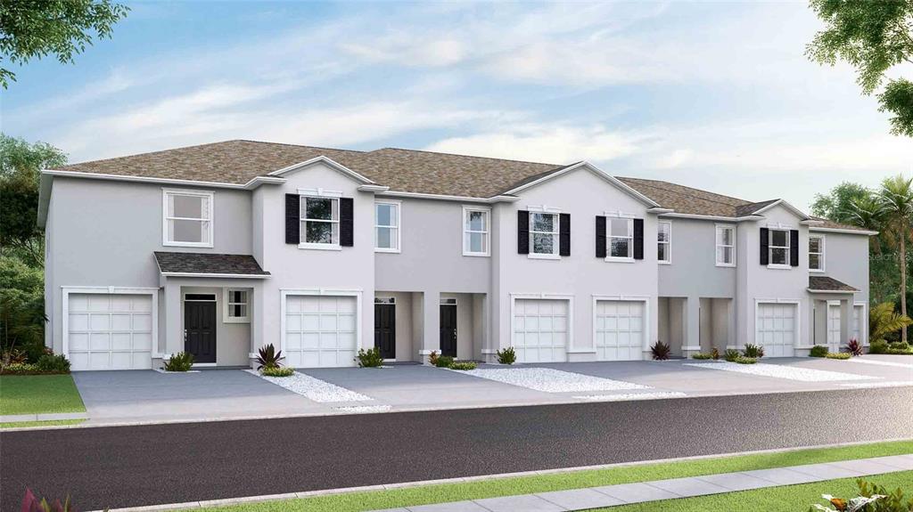 This is a digital rendering of a multi-unit townhouse building with attached garages — 32451 WELLING BLADE LOOP, WESLEY CHAPEL, FL
