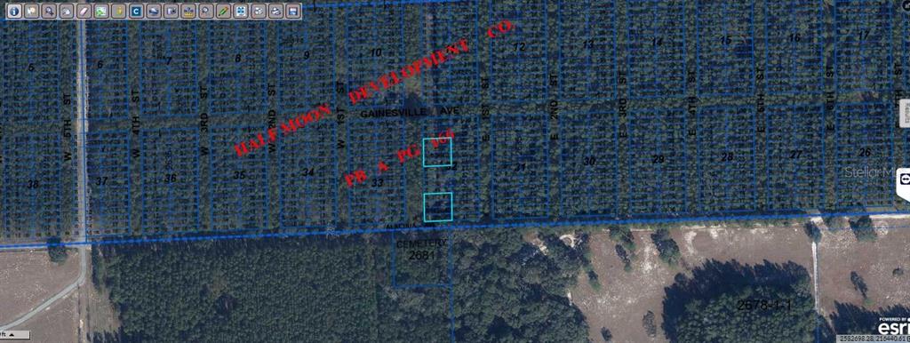 This is a satellite map showing a grid of land parcels and streets — GAINESVILLE AVE, NEWBERRY, FL
