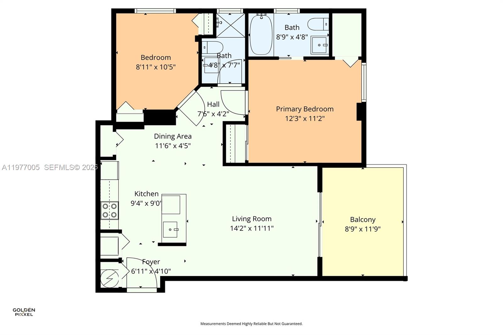 This is a floor plan for a two-bedroom apartment with a balcony and two bathrooms — 481 NE 29th St # 604, Miami FL 33137, MIAMI, FL