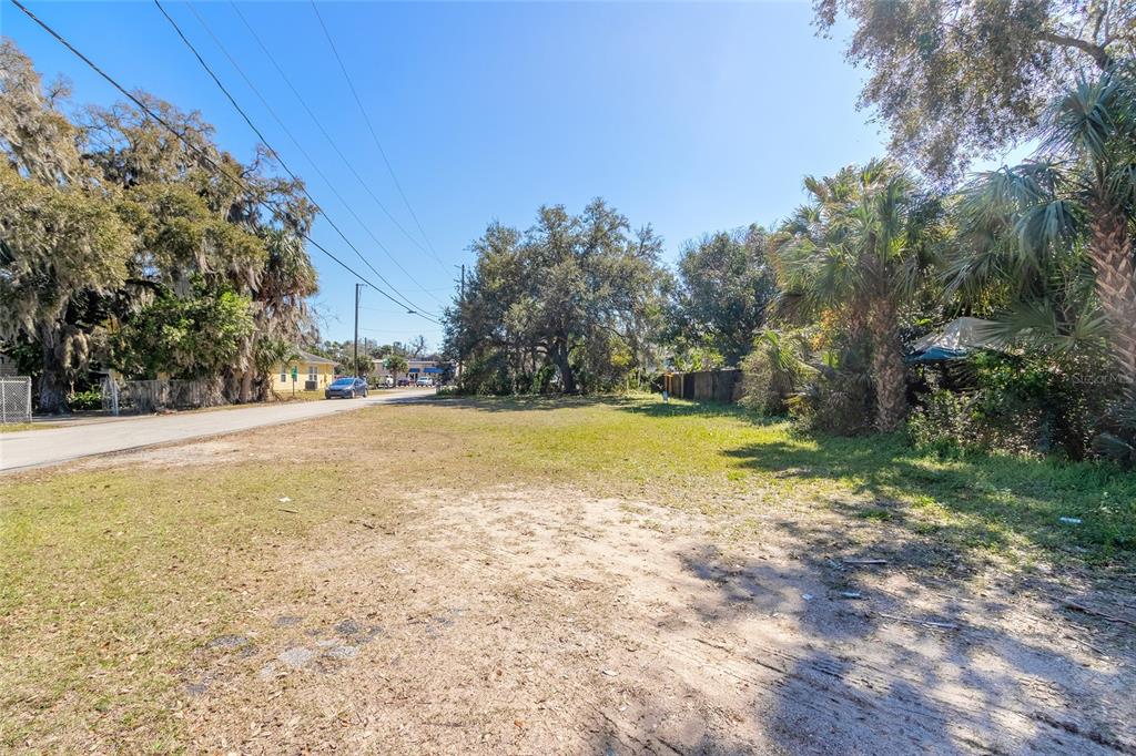 A vacant, grassy lot with scattered trees and a paved road in the background — 124 DIMMICK STREET, NEW SMYRNA BEACH, FL