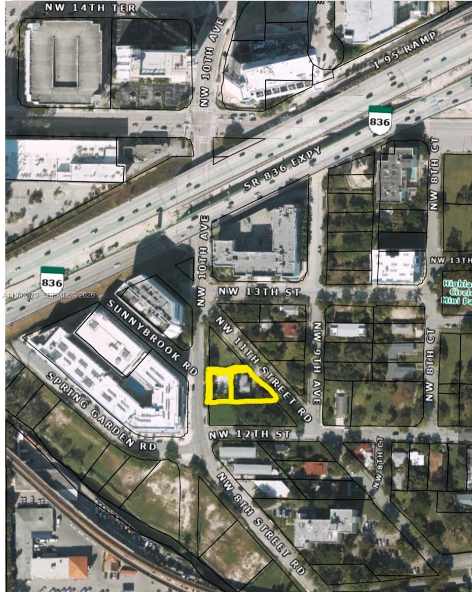 An aerial map shows a highlighted property lot located near a highway intersection — 1226 NW 11th St Rd, Miami FL 33136, MIAMI, FL