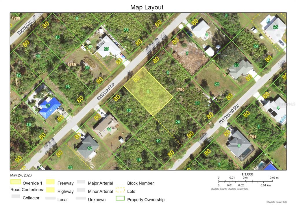 This is a map layout showing property lot lines and road centerlines in a residential area — 5388 GULFPORT TERRACE, PORT CHARLOTTE, FL