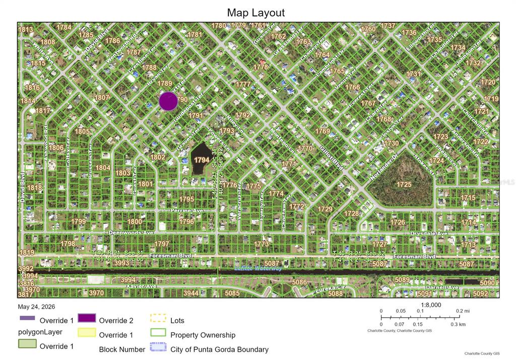 This is a map layout showing property lots, block numbers, and street names — 5388 GULFPORT TERRACE, PORT CHARLOTTE, FL