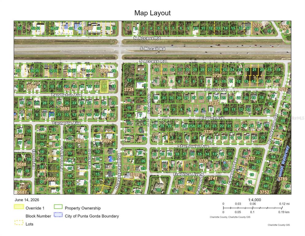 This image is a map showing property ownership, block numbers, and lot layouts — 11256 PENDLETON AVENUE, ENGLEWOOD, FL