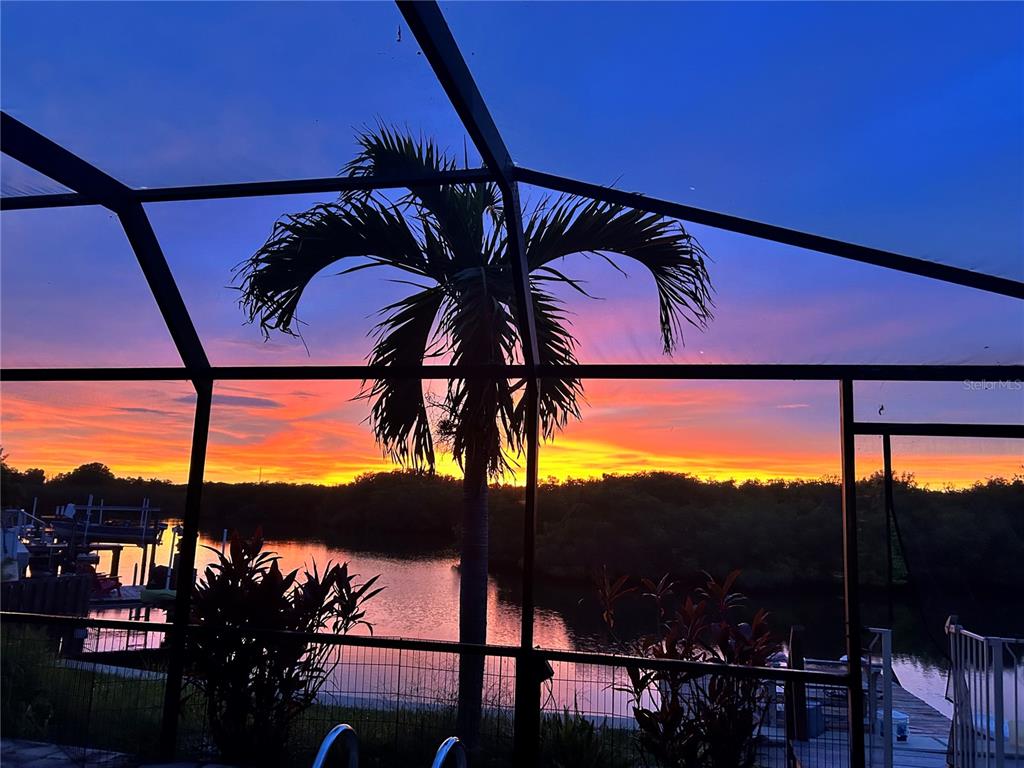 A single-story house with a red metal roof, arched entryways, and palm trees in front — 2126 EGRET DRIVE, CLEARWATER, FL