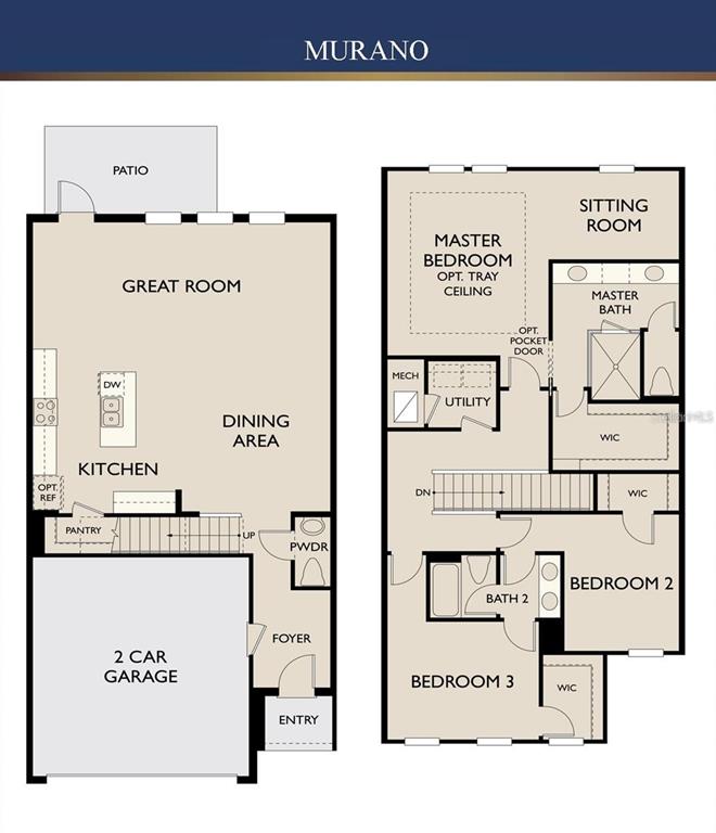 This floor plan shows a two-story home with a garage, kitchen, and three bedrooms — 1615 SANIBEL DRIVE, DAVENPORT, FL