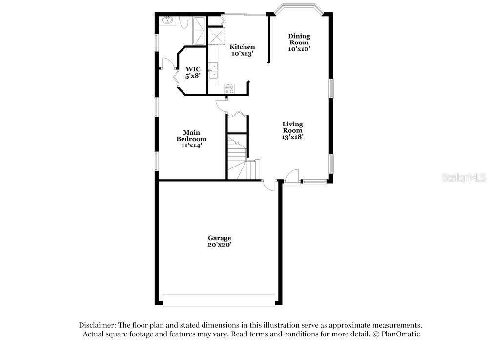 This is a floor plan showing a garage, main bedroom, kitchen, dining room, and living room — 12723 ADVENTURE DRIVE, RIVERVIEW, FL