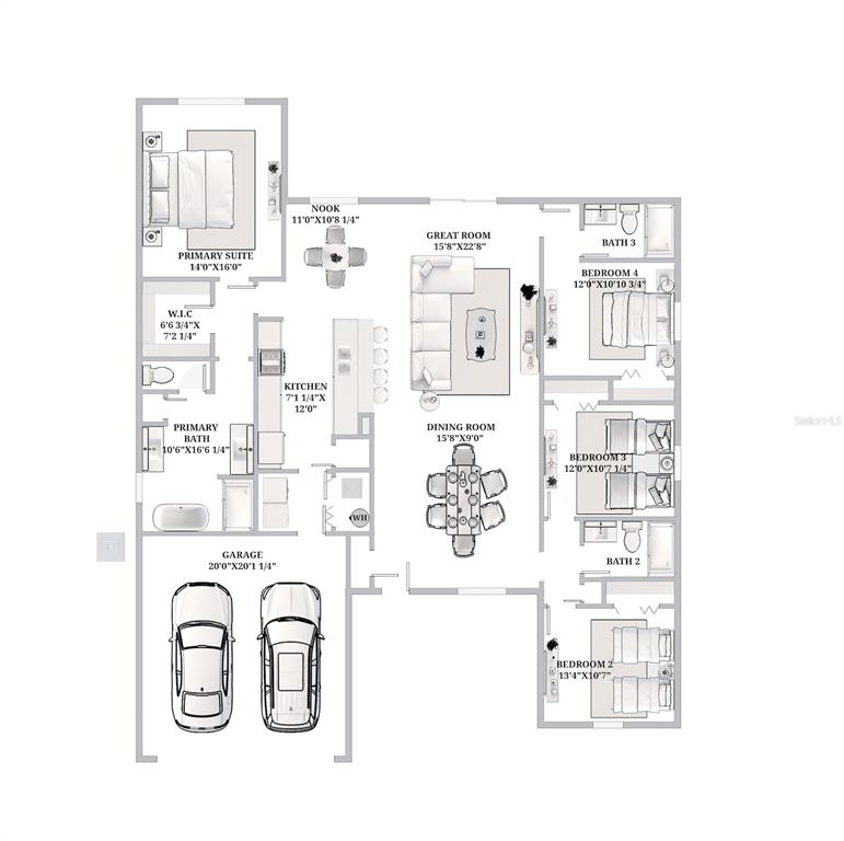 This is a floor plan for a single-story house with a garage and four bedrooms — 7764 N DARBY DRIVE, CITRUS SPRINGS, FL