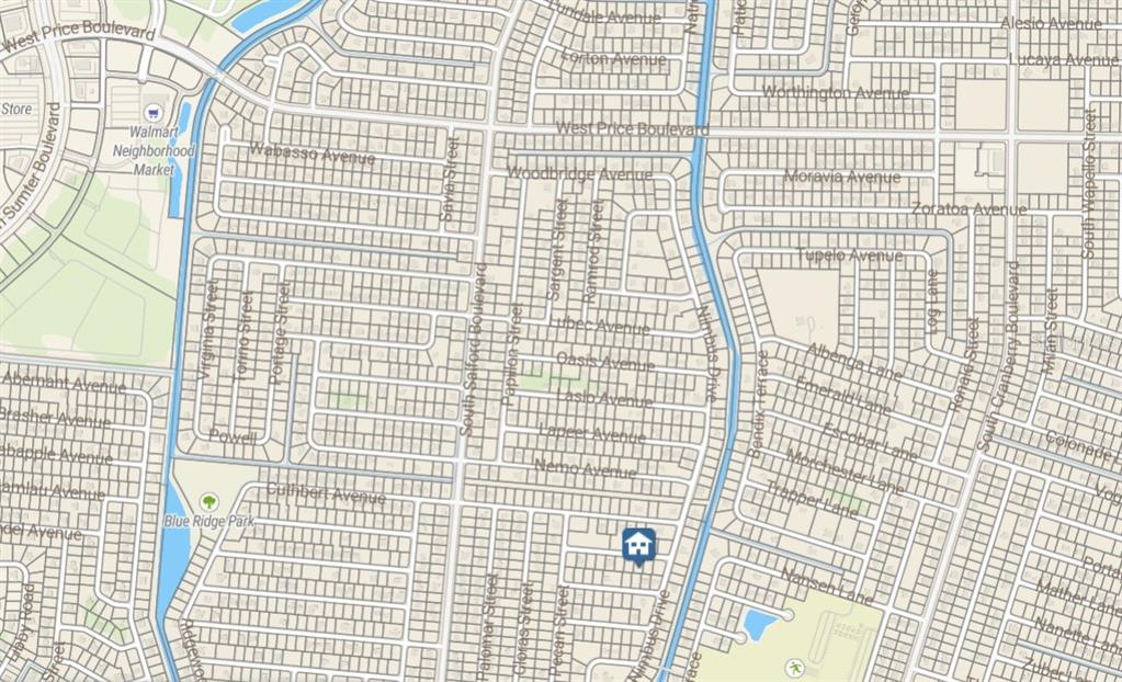 This image is a map showing residential streets and a park in a suburban area — Lot#13 SAMOA AVENUE, NORTH PORT, FL