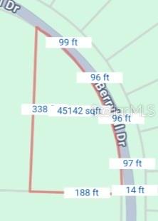 This is a property map showing the dimensions and square footage of a residential lot — 34275 BERRYHILL DRIVE, WEBSTER, FL