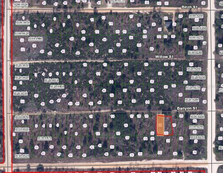 This is a satellite map showing a grid of residential land parcels and street names — 00 BANVON STREET, INTERLACHEN, FL