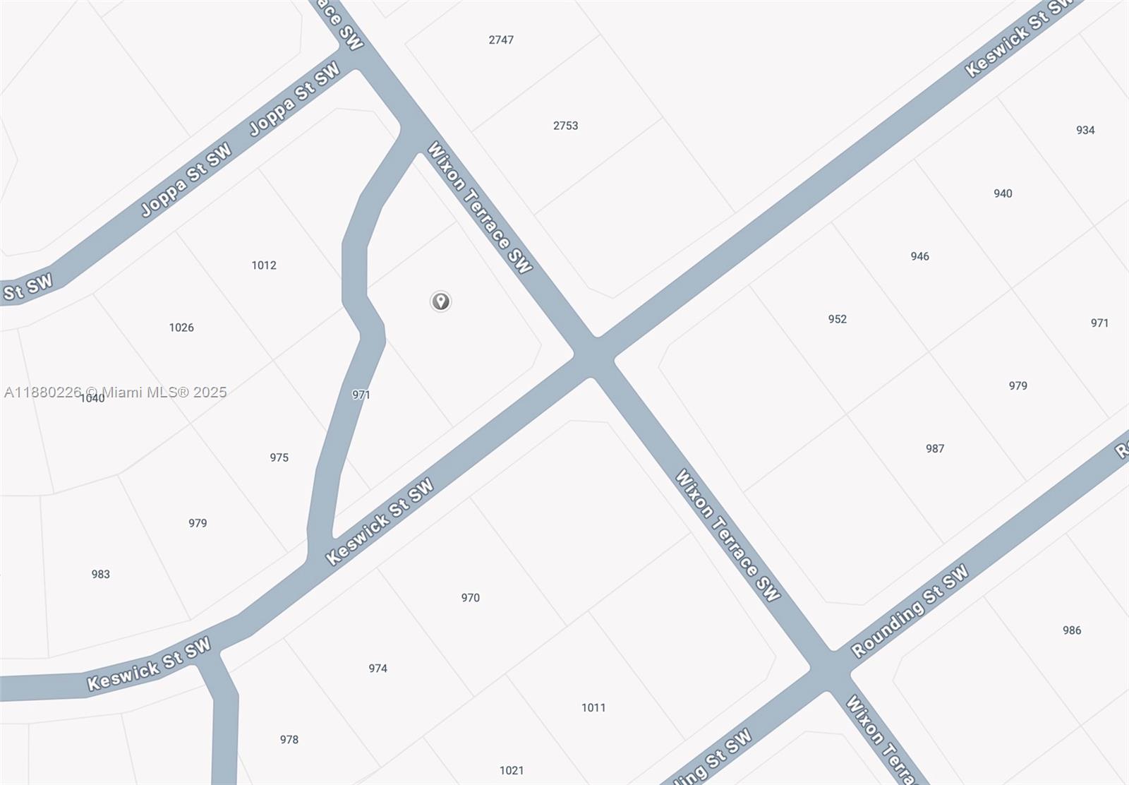 This is a map showing street layouts and property parcel numbers in a residential area — 967 SW Keswick St, Malabar FL 32908, MALABAR, FL