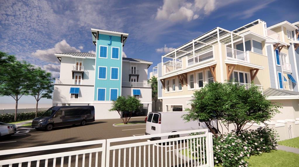 This is a digital rendering of the exterior of two multi-story residential buildings with parking — 265 CAUSEWAY BOULEVARD, DUNEDIN, FL