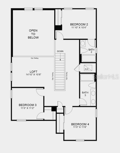 This is a floor plan of a residential second story featuring a loft and four bedrooms — 11743 SOFT MEADOW MEWS, SAN ANTONIO, FL