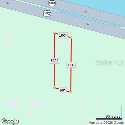 This is a map showing the rectangular property boundaries and dimensions of a vacant lot — 0 E IRLO BRONSON MEMORIAL HIGHWAY, ST CLOUD, FL