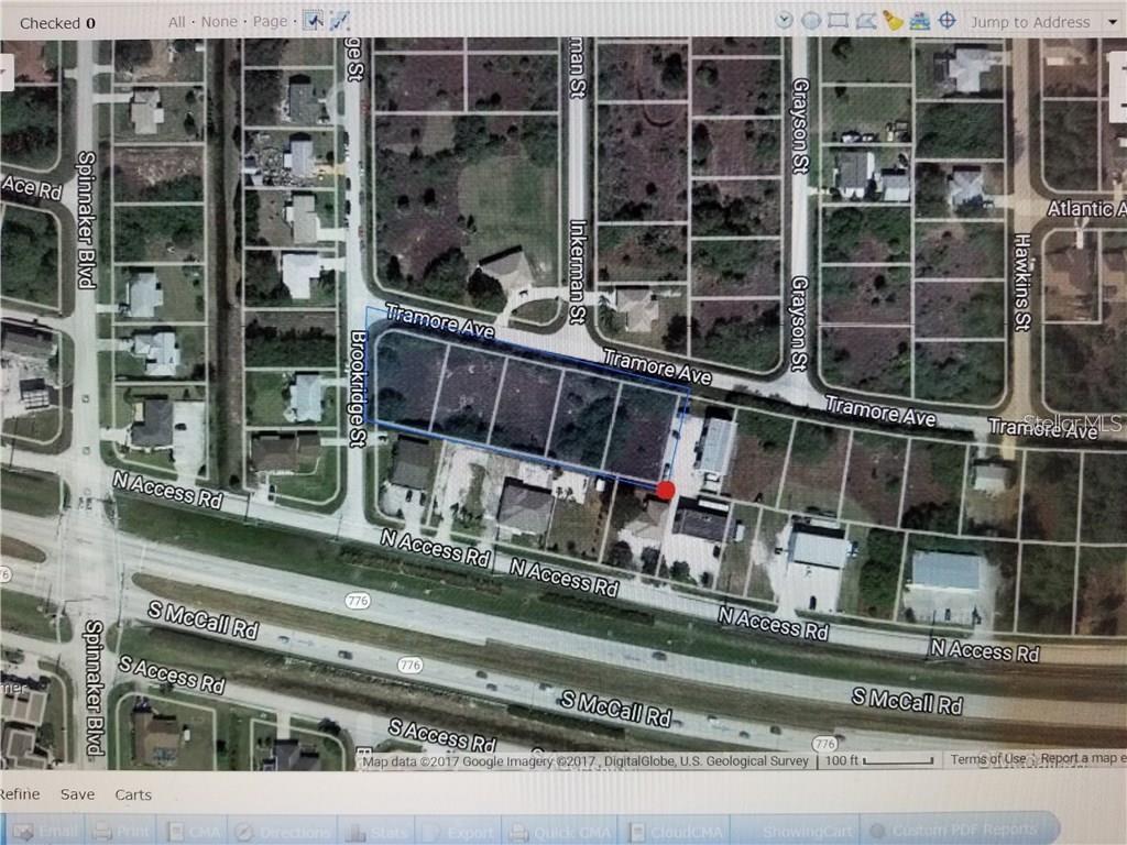 This is a satellite map view showing a group of vacant lots along Tramore Avenue — 10043-10075 TRAMORE AVENUE, ENGLEWOOD, FL