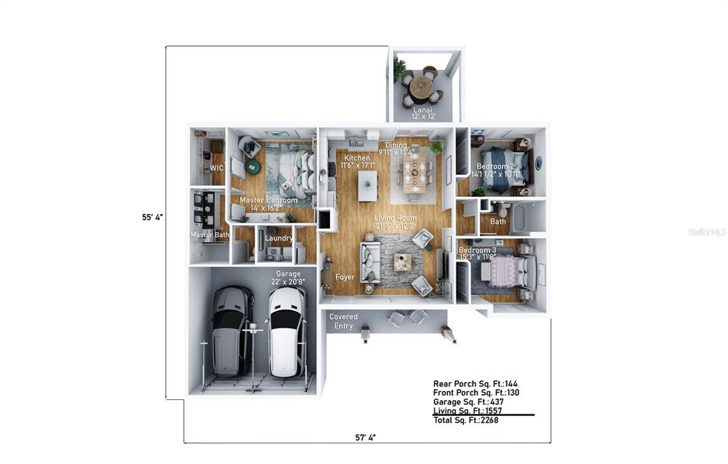 This is a floor plan rendering of a single-story house with three bedrooms and a garage — TBD BAY COURT, OCKLAWAHA, FL